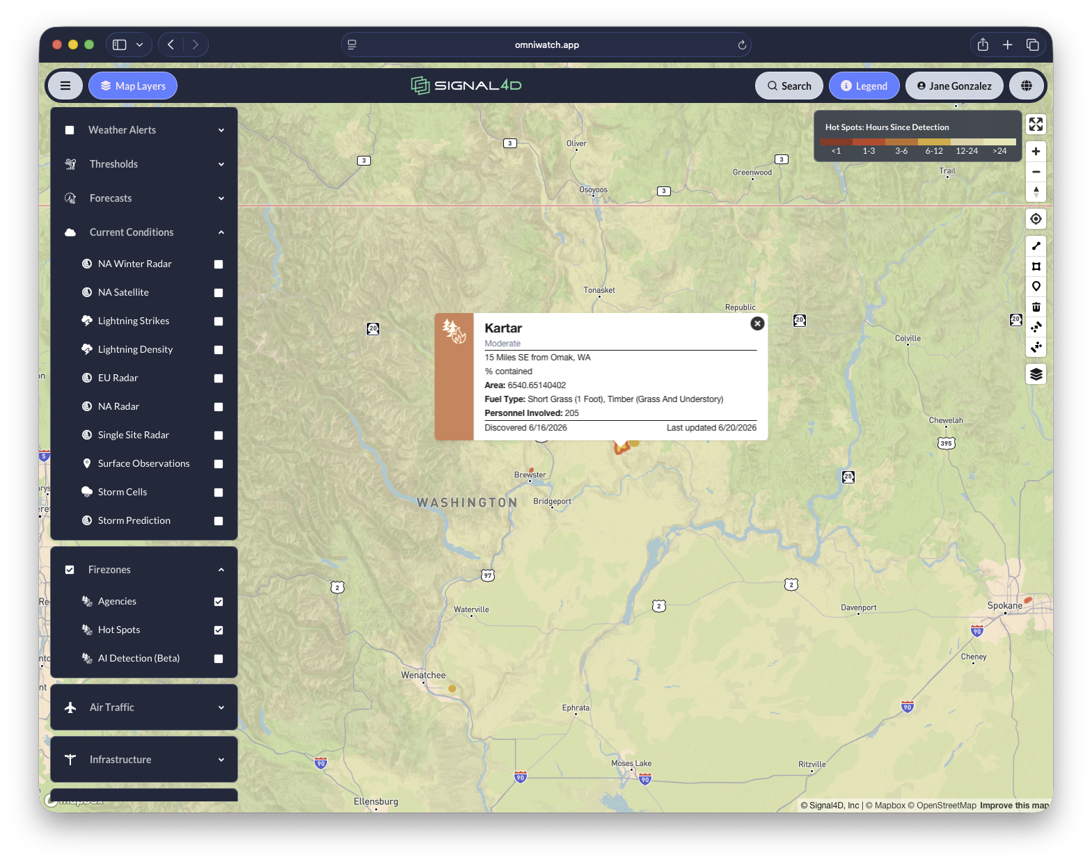 Active wildfire incident detail on remote land holdings