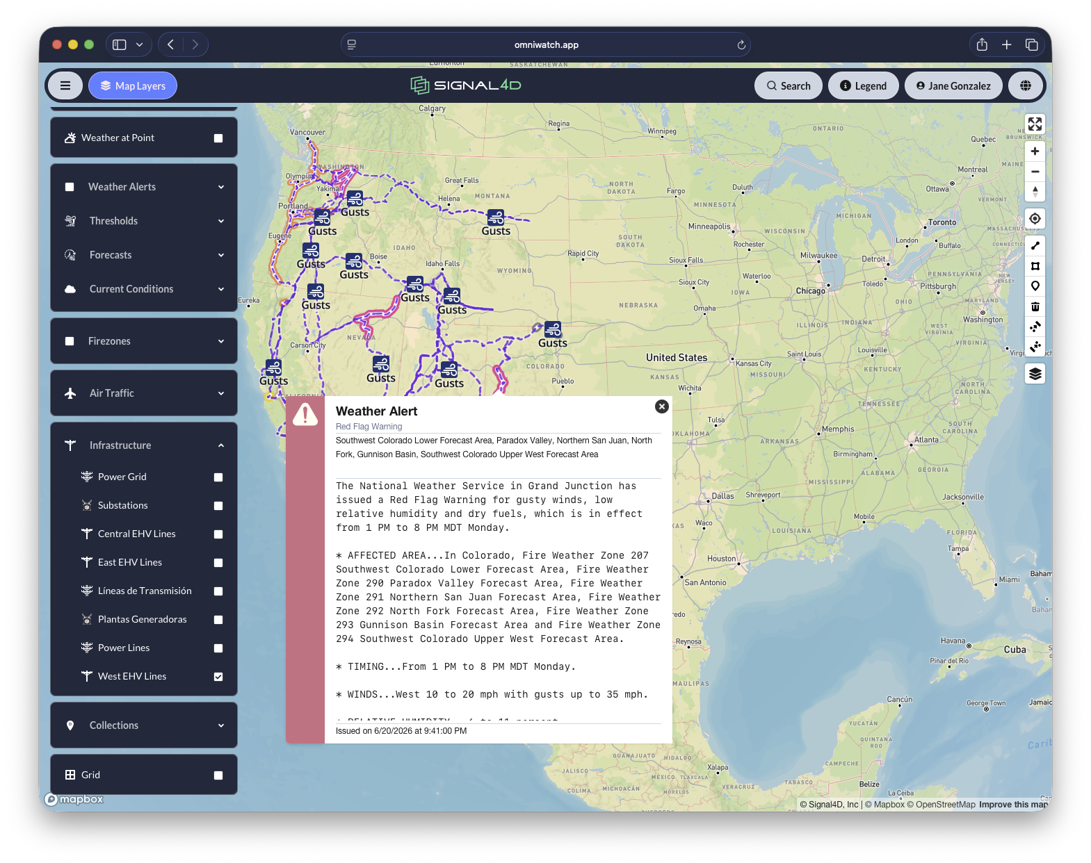 Power grid with a red-flag warning in OmniWatch